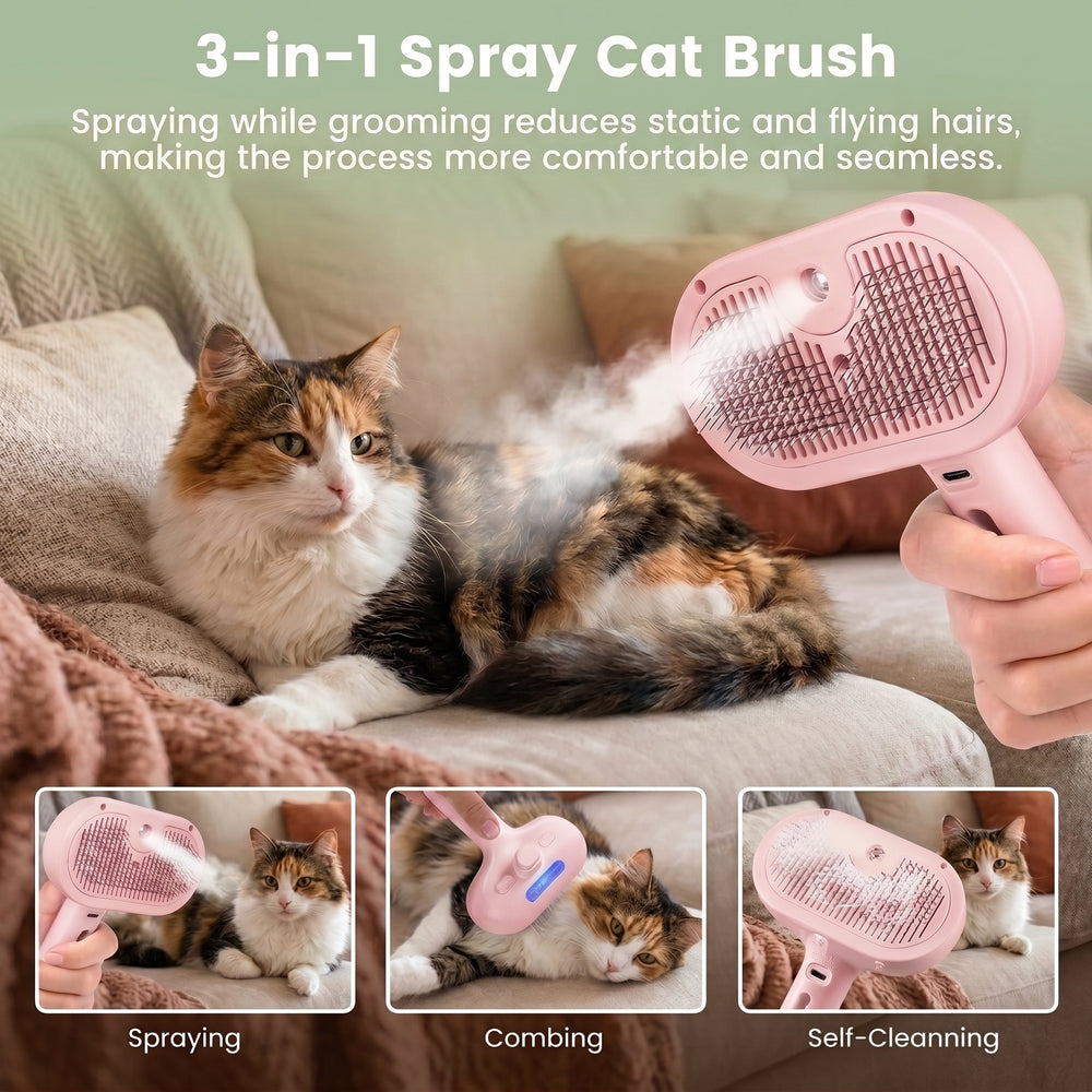 Self-Cleaning Pet Grooming Brush for Cats & Dogs – Electric Deshedding Slicker Brush with Mist Spray – Flurr, USB-C Rechargeable
