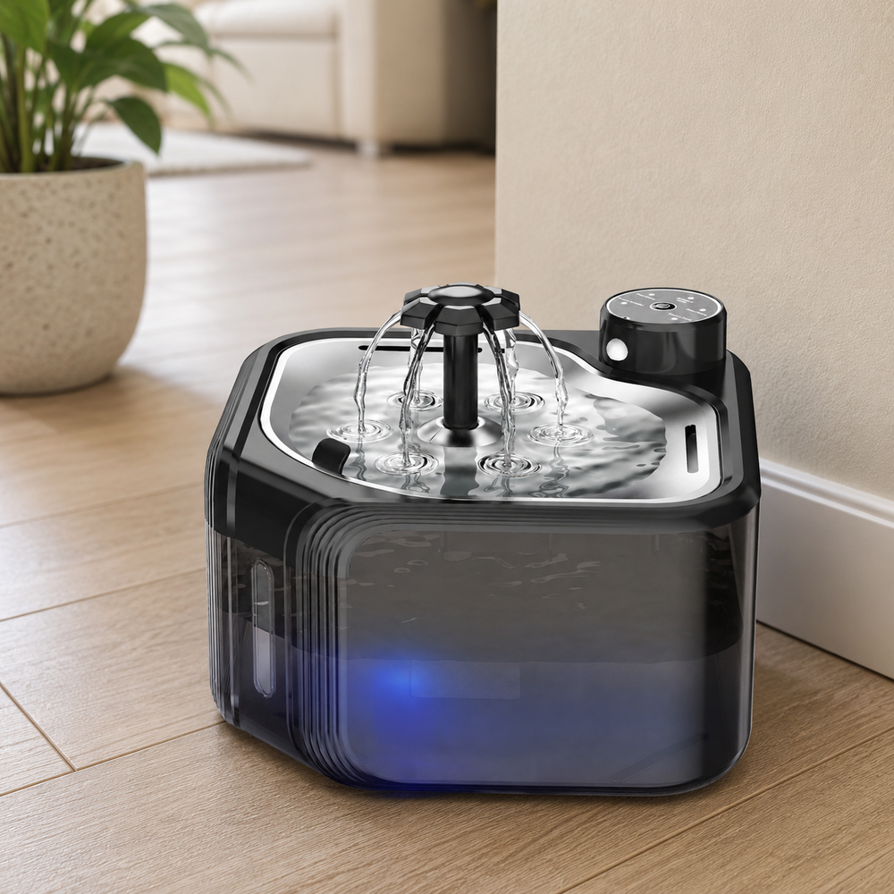 Wireless Cat Water Fountain for Multiple Cats – Multi-Flow Flower Fountain with Motion Sensor, Ultra-Quiet Stainless Steel