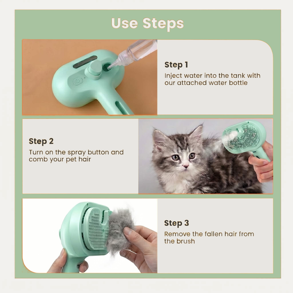 Self-Cleaning Pet Grooming Brush for Cats & Dogs – Electric Deshedding Slicker Brush with Mist Spray – Flurr, USB-C Rechargeable